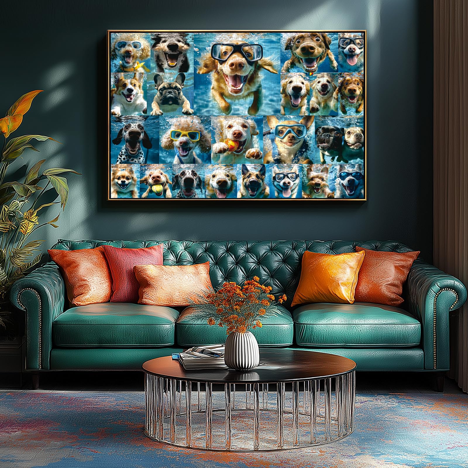 Underwater Dogs Jigsaw Puzzles 1000 Pieces for Adults Funny Cute Dogs Collage Puzzles for Adults 1000 Pieces with Letters on Back Hard Impossible Difficult Challenging Family Puzzle