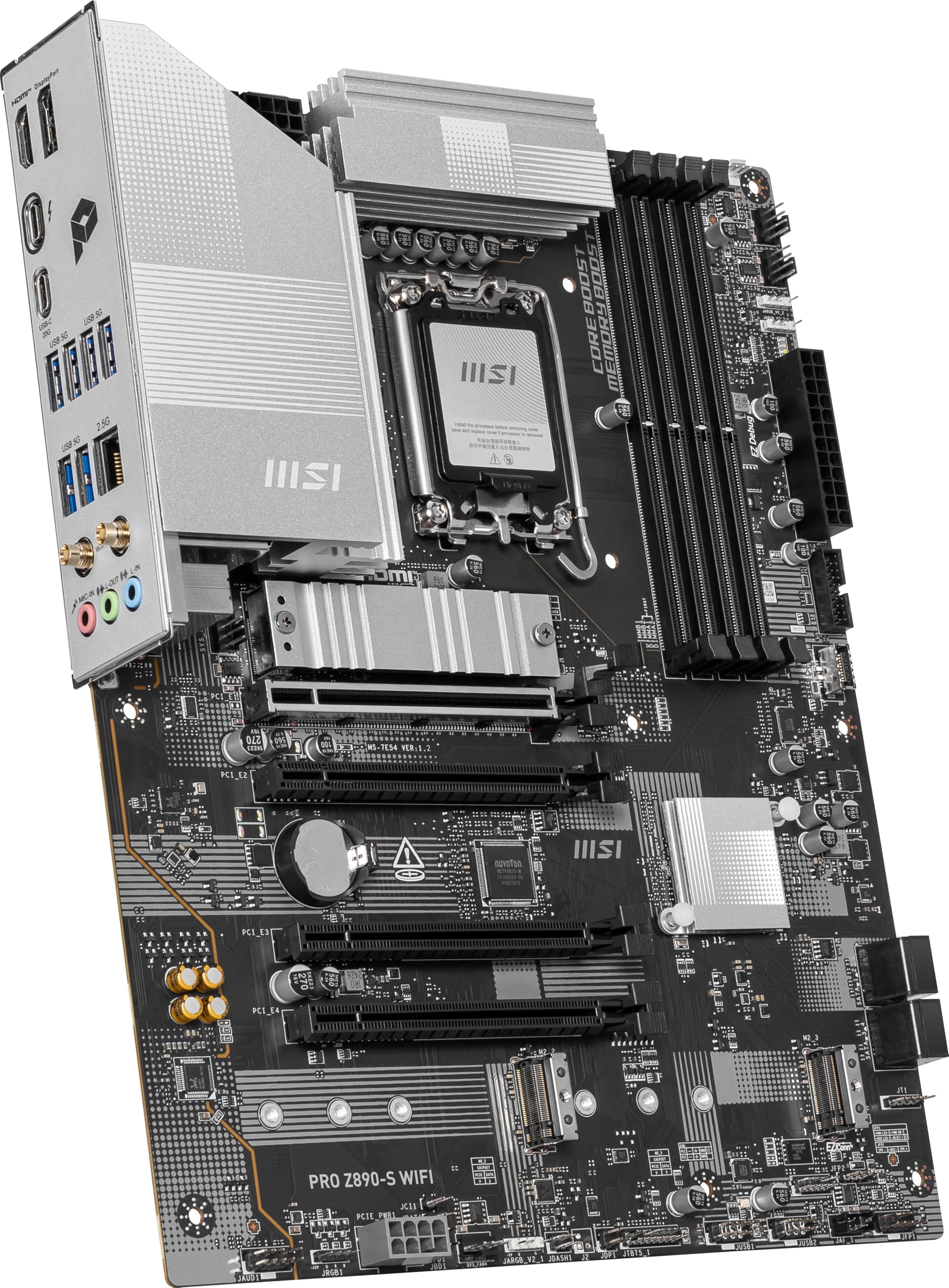 MSI PRO Z890-S WiFi ProSeries Motherboard (Support Core Ultra Series 2 Intel Processors, LGA 1851, DDR5, PCIe 5.0, M.2, SATA, 2.5Gbps LAN, USB Type-C, Wi-Fi 7, Bluetooth 5.4, Thunderbolt 4, ATX)