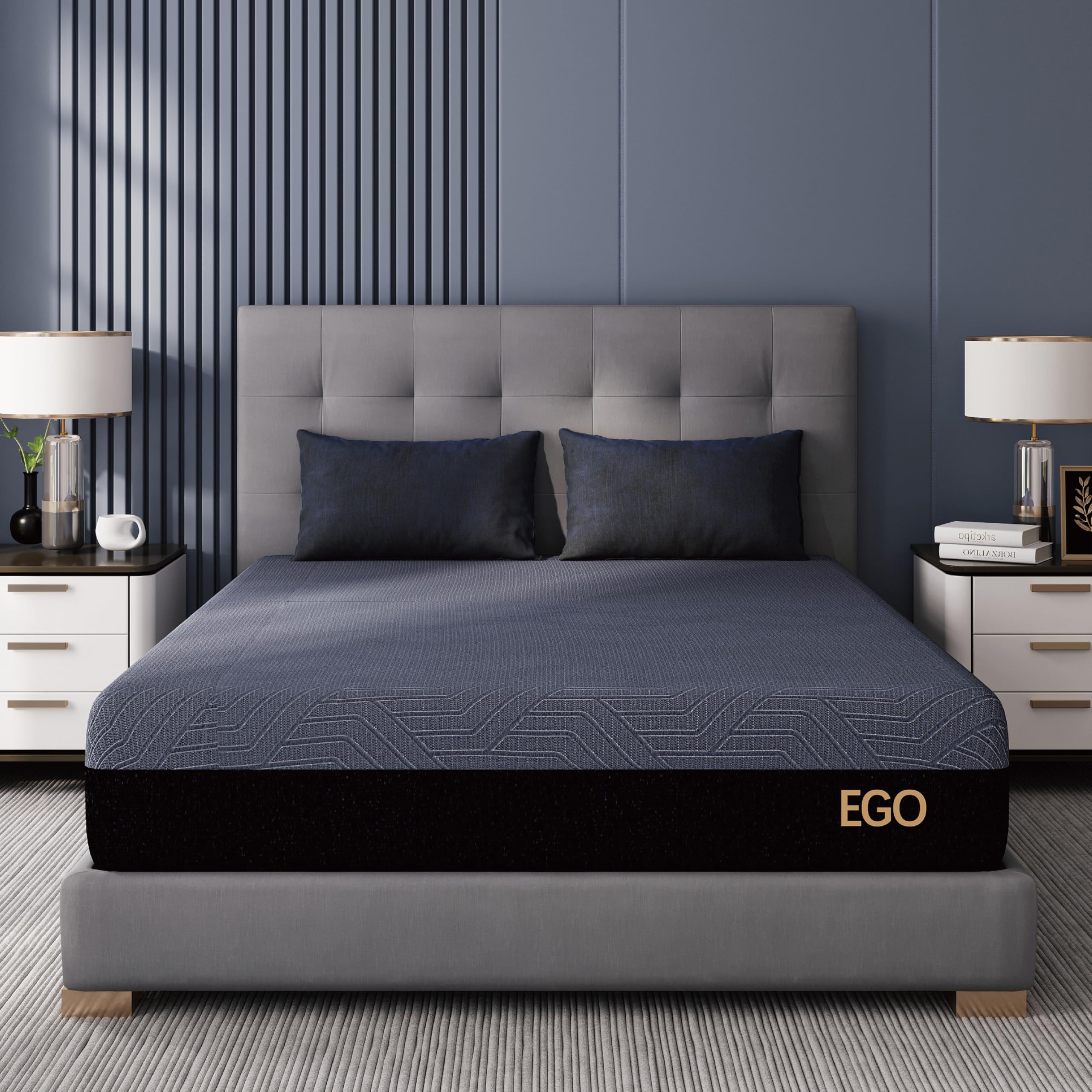 EGOHOME 10 Inch Full Memory Foam Mattress for Back Pain, Cooling Copper Gel Bed in a Box, Foam Made in USA, CertiPUR-US Certified, Therapeutic Medium Firm, Double 54x75x10 Black