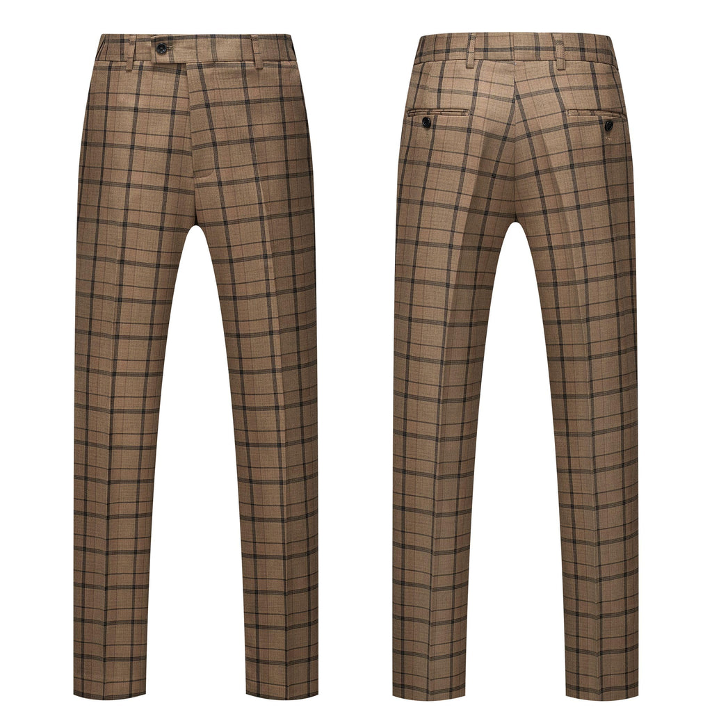 MOGU Suits for Men, 3-Piece Plaid Suit Set with Blazer, Vest and Pants for Wedding, Prom, Business (X-Large, Khaki)