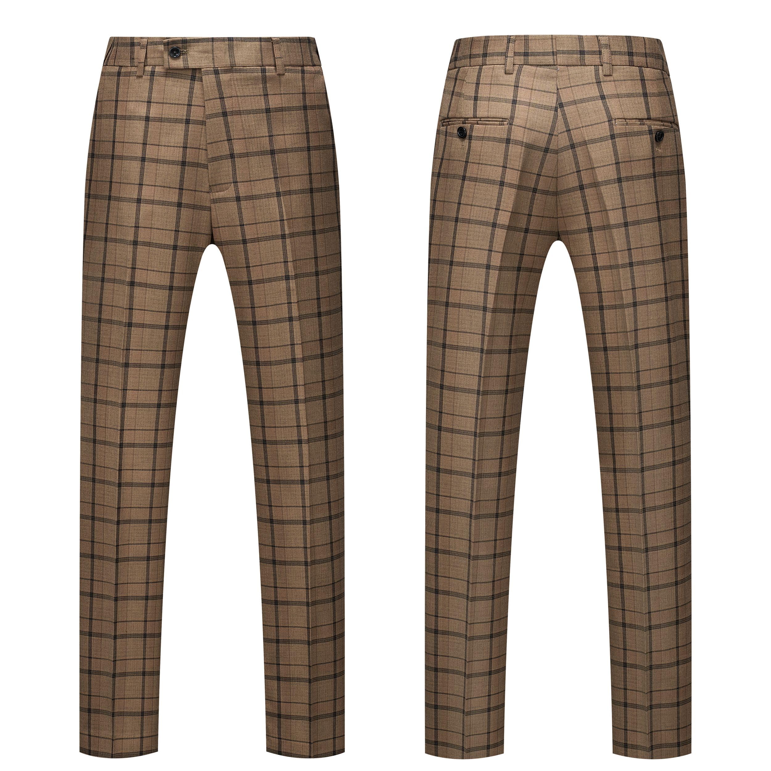 MOGU Suits for Men, 3-Piece Plaid Suit Set with Blazer, Vest and Pants for Wedding, Prom, Business (X-Large, Khaki)