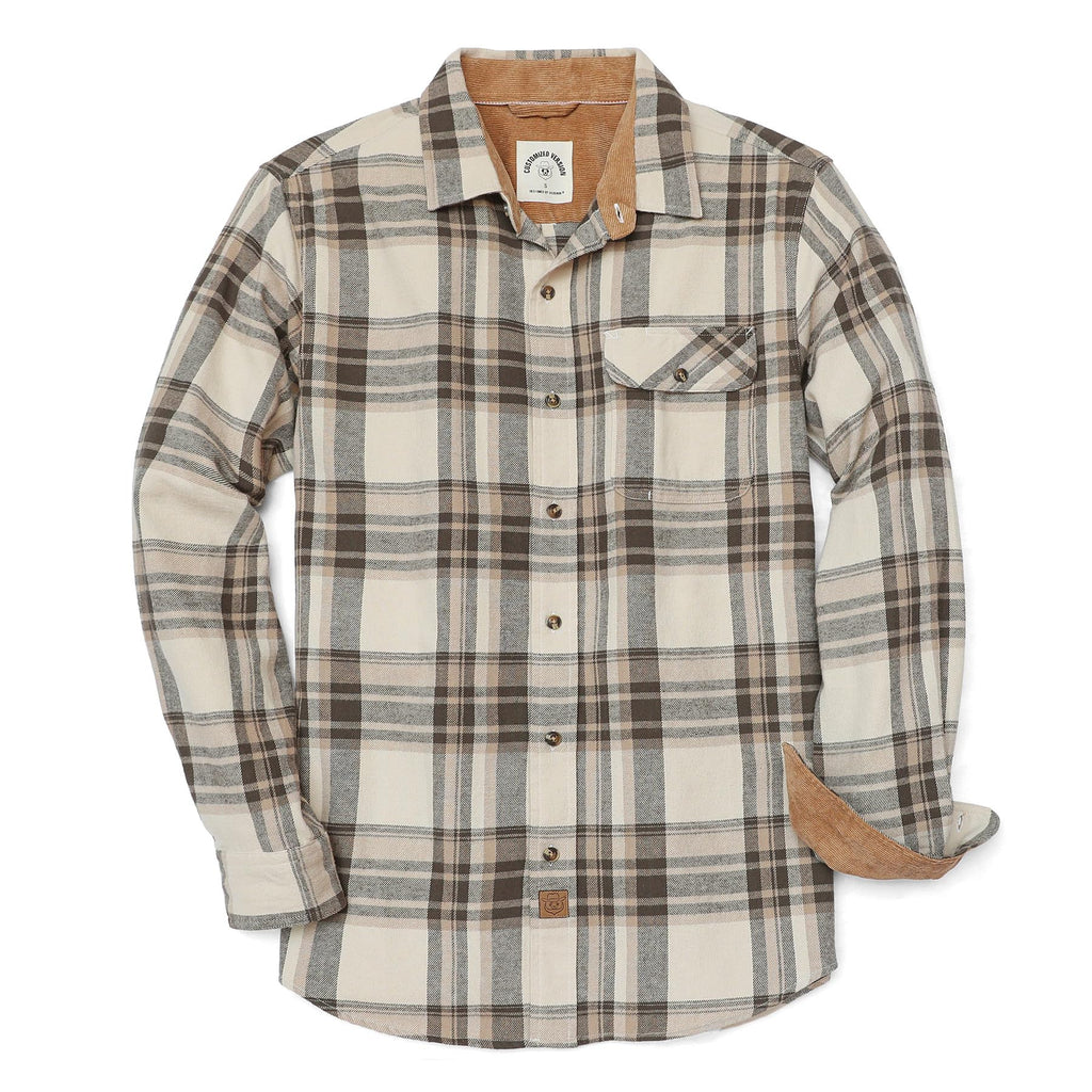 Dubinik® 6 oz Flannel Shirt for Men Long Sleeve Casual Button Down Brushed 100% Cotton Shirt Olive Beige Brown X-Large