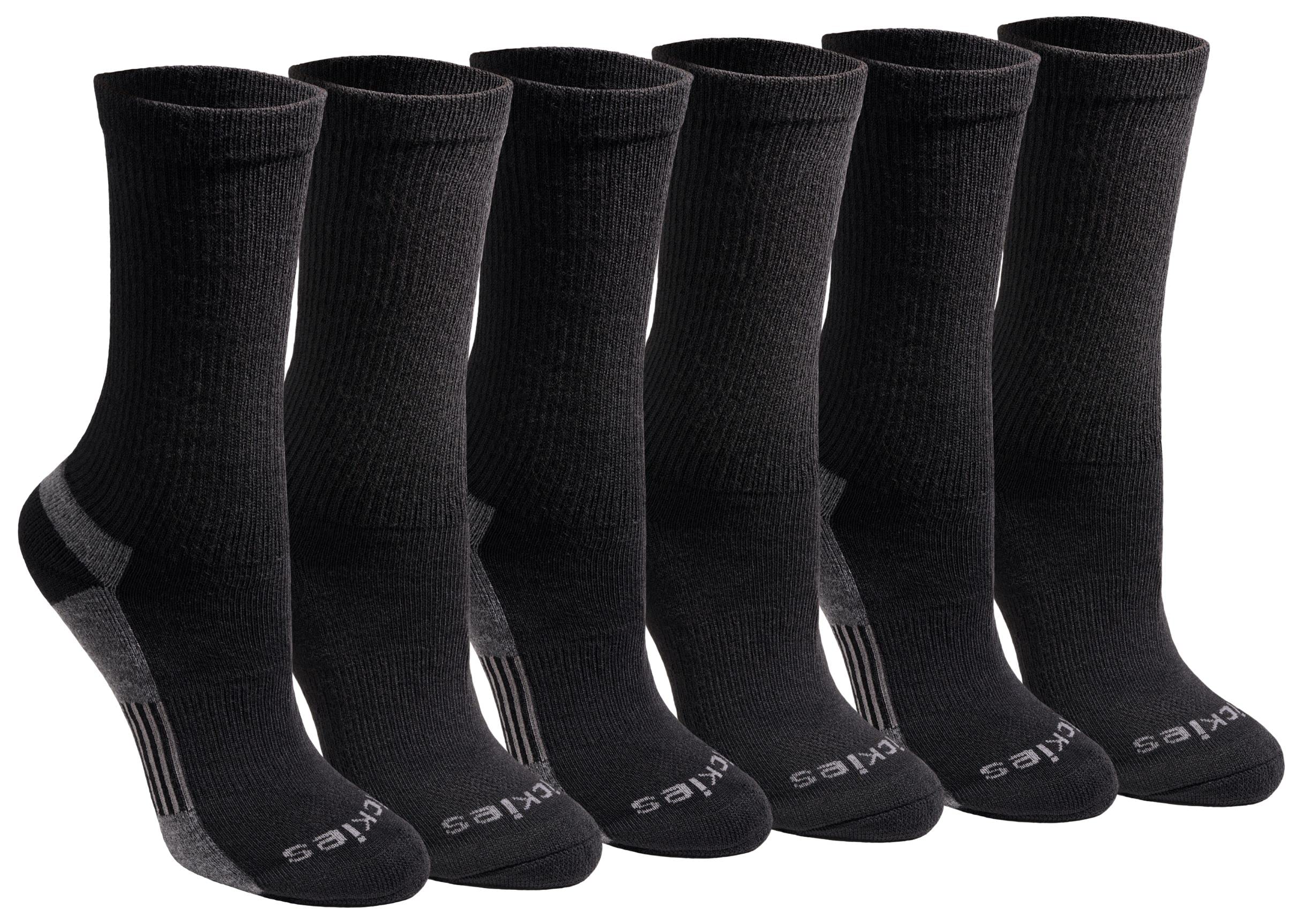 Dickies Women's Dri-Tech Essential Moisture Control Crew Socks, Available in S-XL (6, 12 Pairs), Black Solid (6 Pairs), Medium