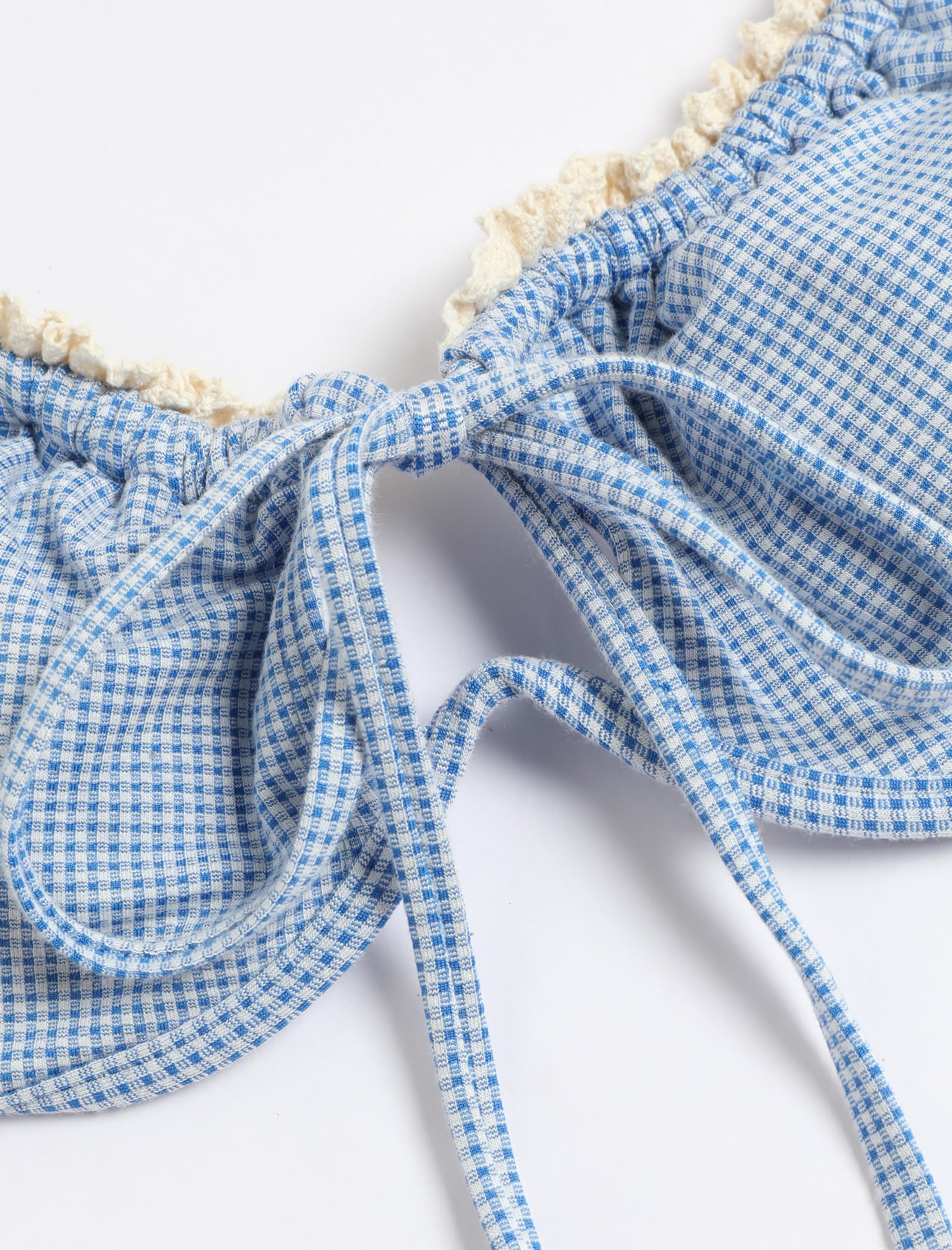 ZAFUL Women High Cut Bikini Sets String Sexy Swimsuit Two Piece Underwire Bathing Suit Brazilian Cheeky Cut Out Cute Swimwear Gingham Blue M