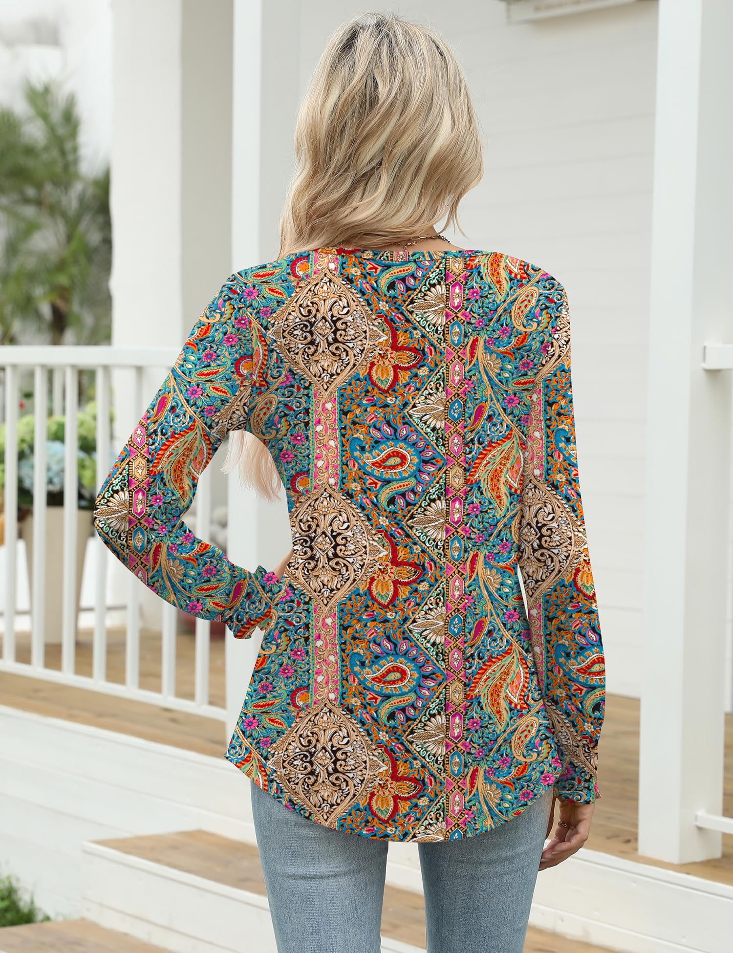 LOMON Womens Long Sleeve Boho Tops Dressy Casual Fall Women's Tunics Tops Flowy Summer Shirts Travel Clothes Women S Multicolor