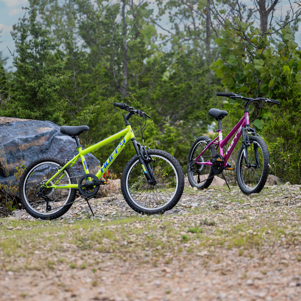 Huffy Stone 20 Inch Mountain Bike, Matte Lime Frame, 6-Speed Shimano Twist Shifting, Front Suspension, Comfort Saddle, 20"/24"/26" Sizes, 6-21 Speeds, Dual Suspension Available