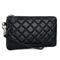 befen Genuine Leather Wristlet Clutch RFID Blocking Bag Cell Phone Wallet Purse Smartphone Wristlet Wallet Purses and Handbags for Women, Diamond Quilted Black