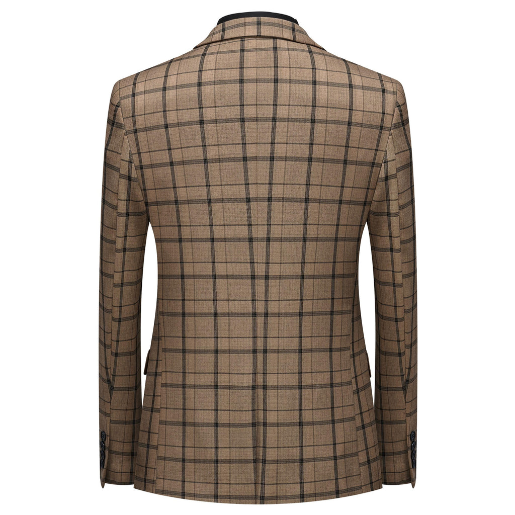 MOGU Suits for Men, 3-Piece Plaid Suit Set with Blazer, Vest and Pants for Wedding, Prom, Business (X-Large, Khaki)