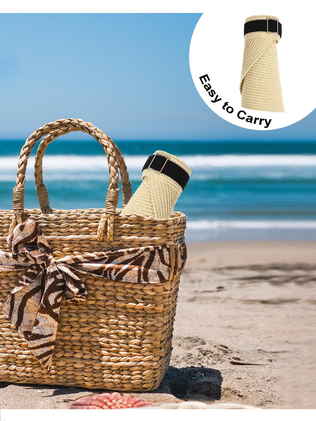 LA CARRIE Wide Brim Straw Visor for Women Sun Hat UV Protection Packable Beach Cap for Summer UPF 50+(Beige)