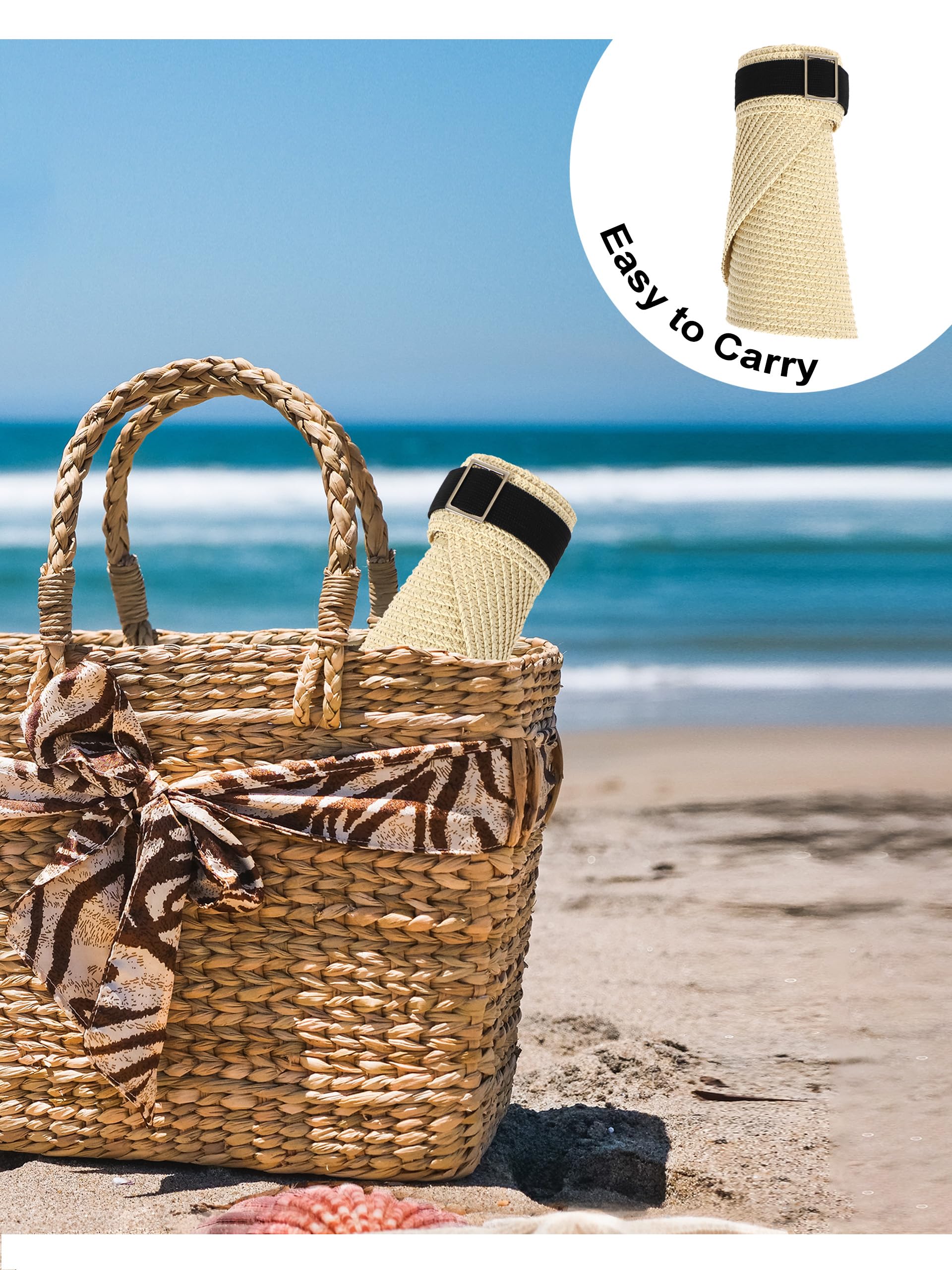 LA CARRIE Wide Brim Straw Visor for Women Sun Hat UV Protection Packable Beach Cap for Summer UPF 50+(Beige)