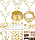 FANDY 137 Pieces Gold Jewelry Set for Women, 12 Necklace, 14 Bracelet, 21 Earrings, 24 Knuckle Rings, 66 Hair Accessory, Gold Jewelry for Women Gift