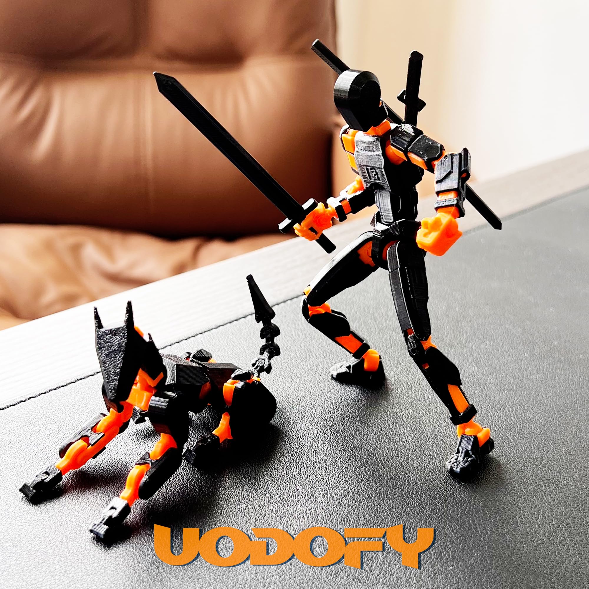 Uodofy (Assembly Completed) T13 3D Action Figure Set,Dummy Robo Titan 13 Action Figures,3D Printed Multi-Jointed Toy (Black + Orange)
