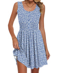 AUSELILY Womens Summer Dress 2026 Floral Empire Waist Smocked Short Dresses, Gray Blue Floral XS