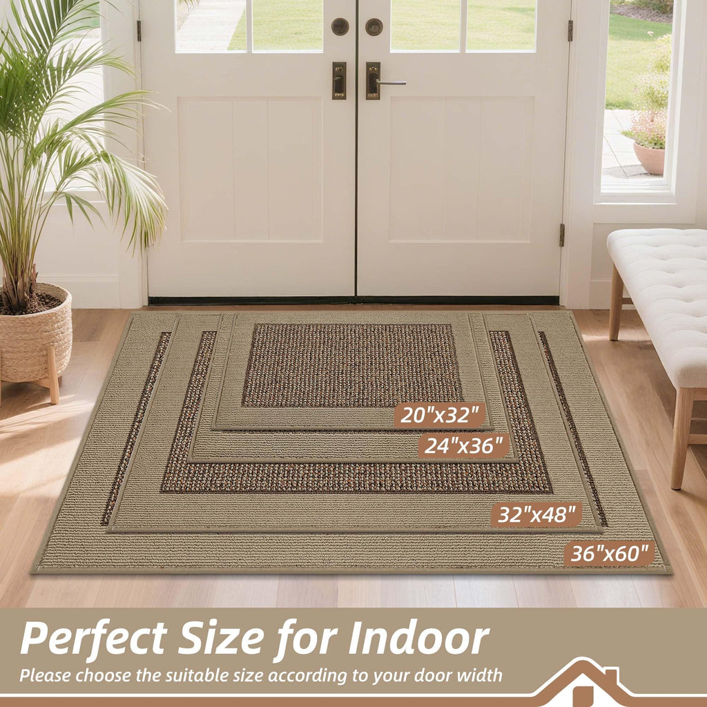 BEQHAUSE Indoor Door Mat 20" x 32", Dirt Trapper Door Mats Non-Slip Entryway Rugs Washable, Resist Dirt Absorbent Welcome Mat, Low Profile Floor Mats for Front Back Door and Entryway, Taupe