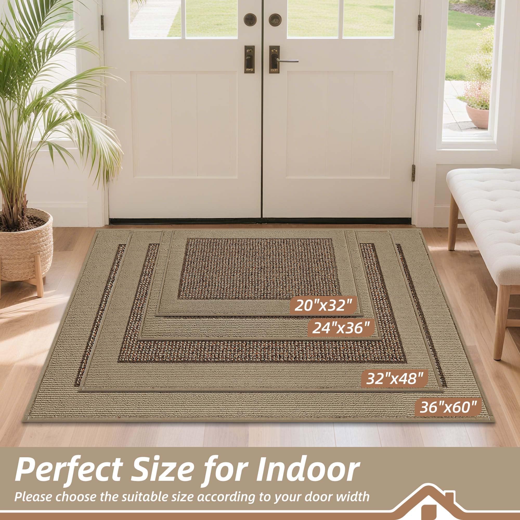 BEQHAUSE Indoor Door Mat 20" x 32", Dirt Trapper Door Mats Non-Slip Entryway Rugs Washable, Resist Dirt Absorbent Welcome Mat, Low Profile Floor Mats for Front Back Door and Entryway, Taupe