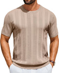 COOFANDY Crew Neck Tshirts for Men Summer Shirt Knit Short Sleeve Pullover Sweater Business Wear Khaki