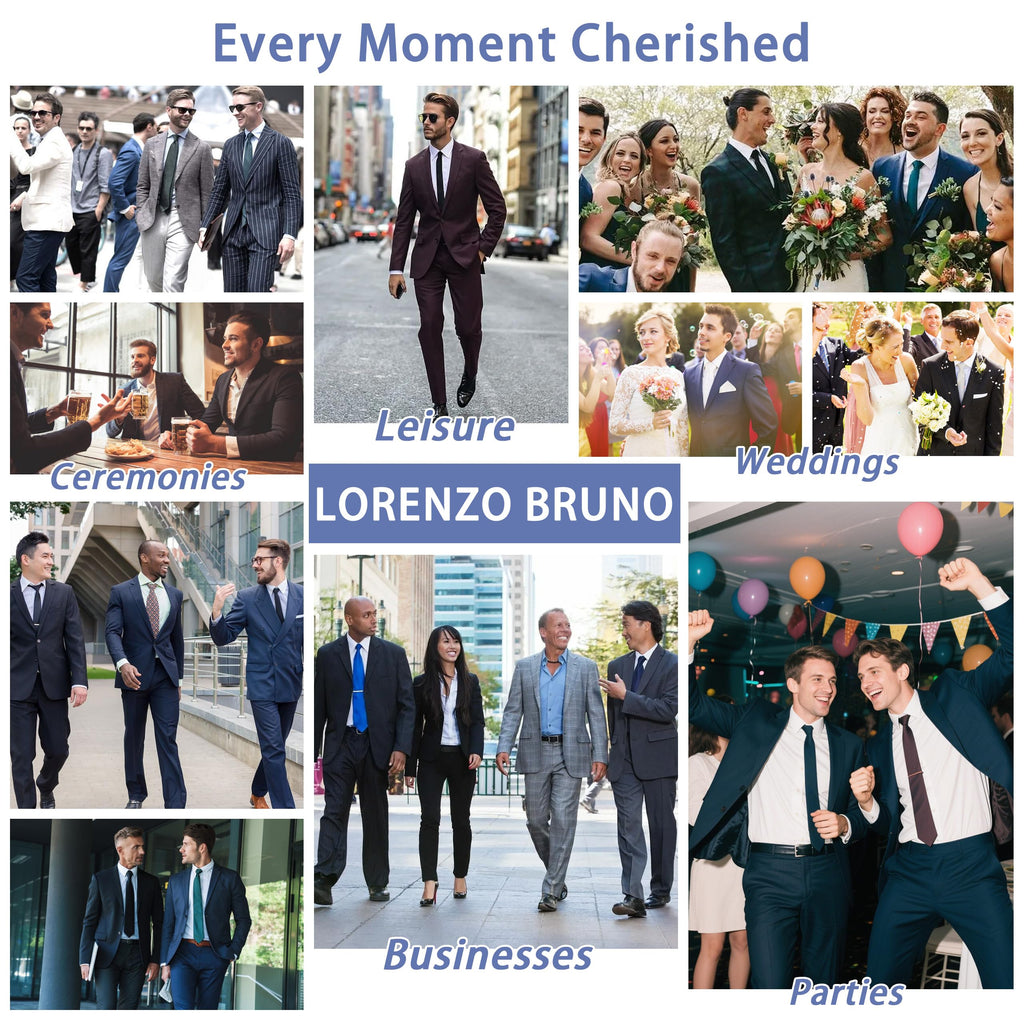 LORENZO BRUNO Mens Suit 2 Piece Black Suits for Men One Button Slim Fit Solid Jacket & Pants Tuxedo Set Business Wedding Party, Black, L