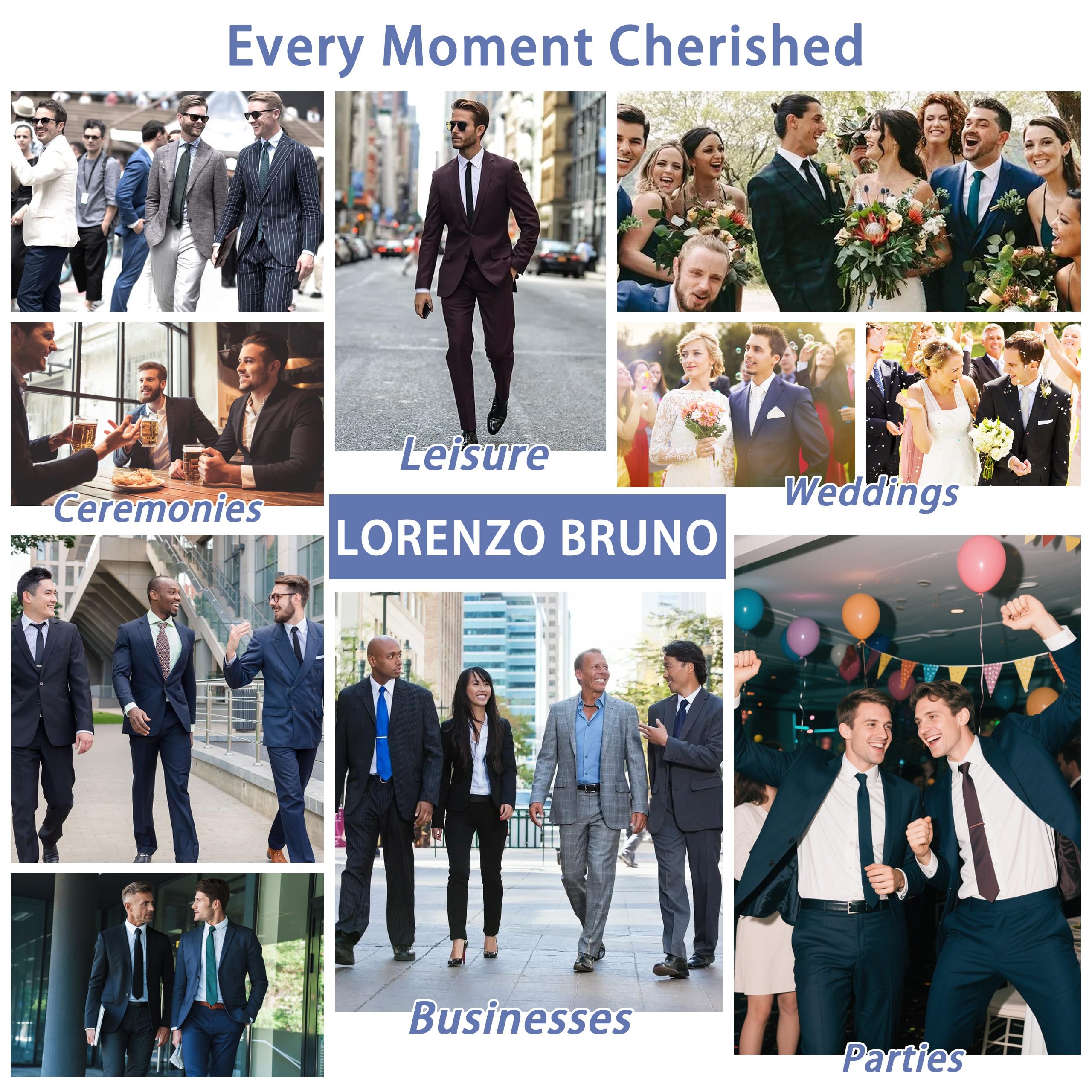 LORENZO BRUNO Mens Suit 2 Piece Black Suits for Men One Button Slim Fit Solid Jacket & Pants Tuxedo Set Business Wedding Party, Black, L
