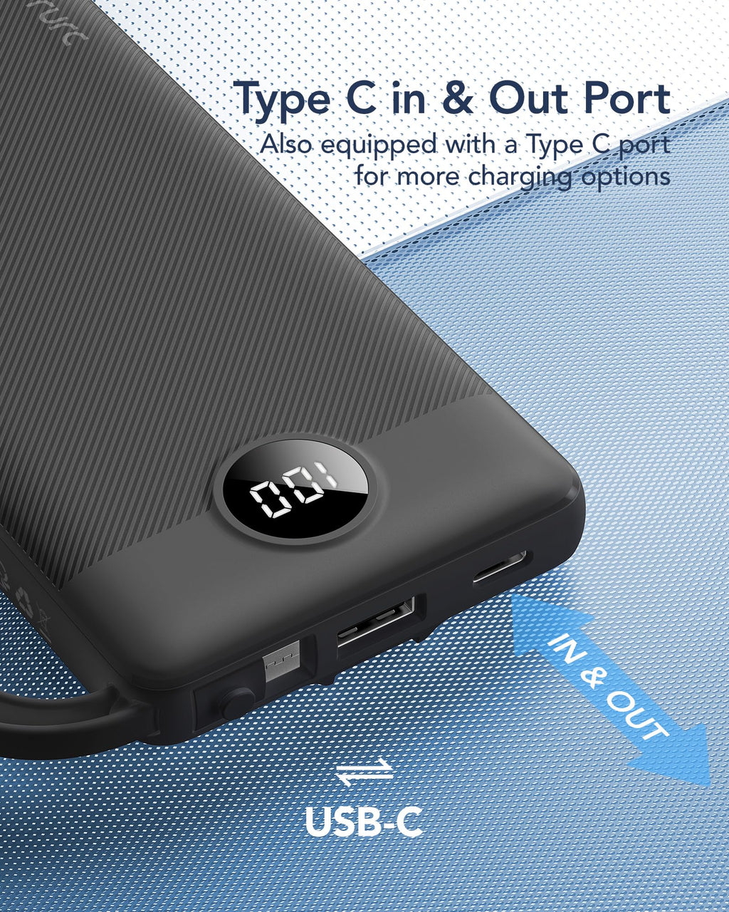 VRURC Portable Charger, Built-in 4 Cables Slim Power Bank 10000mAh, USB C Charging Bank with LED Display, Compact Travel Battery Pack for iPhone 17 16 15 14 13, Samsung, Android-Black(1 Pack)