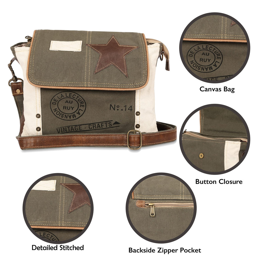 vintage crafts Leather Star Shoulder Bag adjustable leather handle leather trim and star accent for Women Office Laptop Bag (Grey)