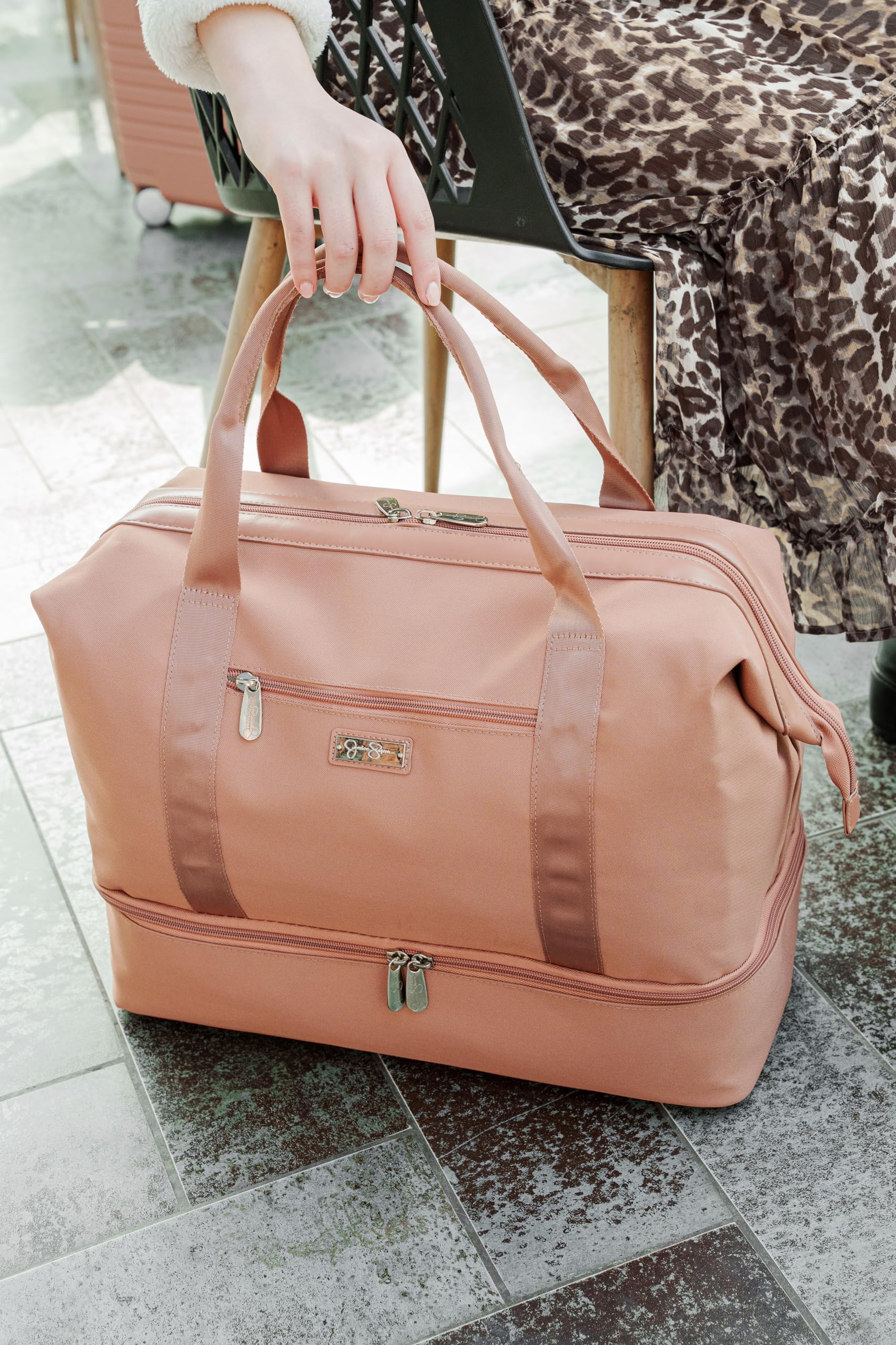 Jessica Simpson Countryside Weekender Duffel 100% Polyester Drop Bottom Bag, Burnt Russet