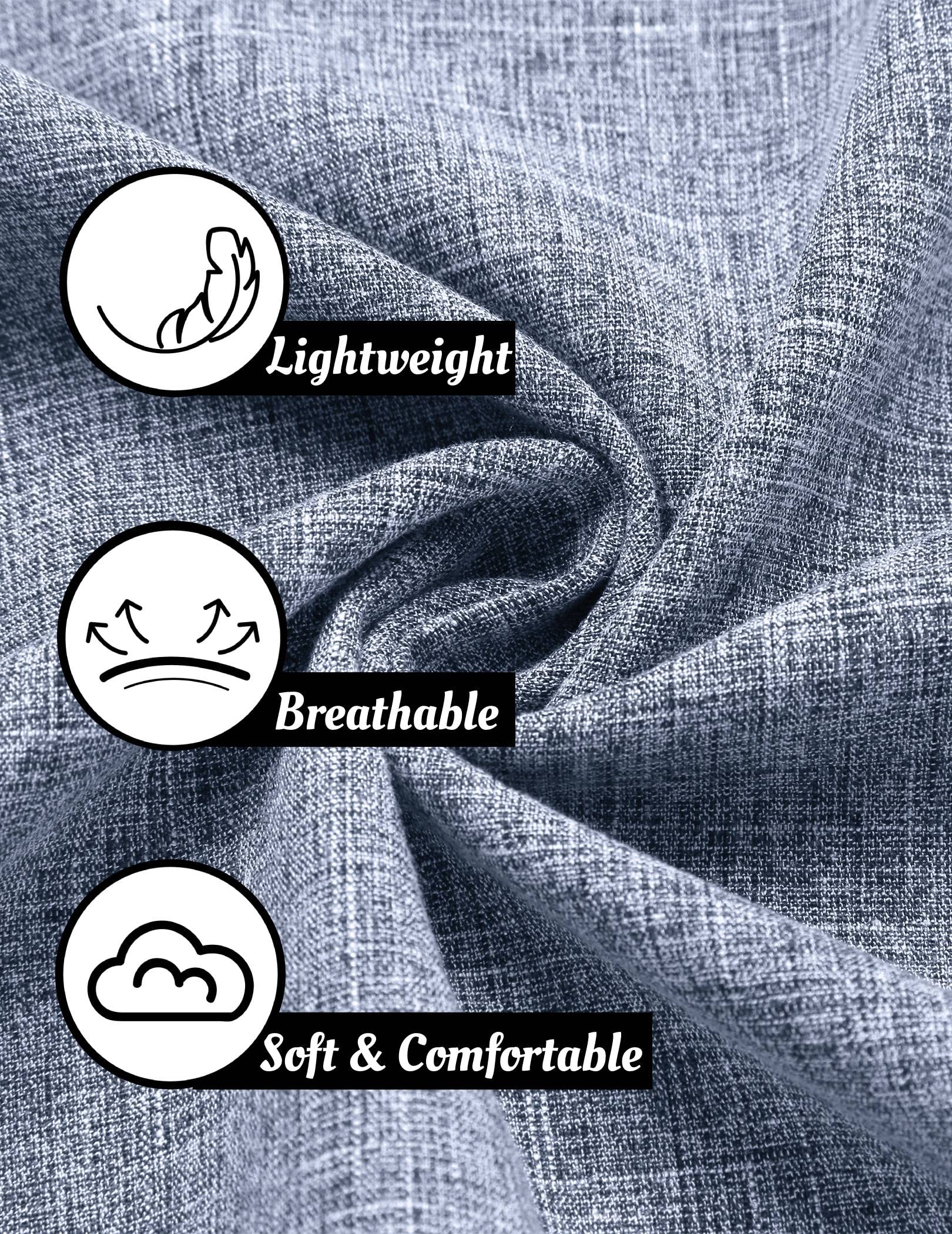 COOFANDY Men's Linen Shirt Casual Shirts Short Sleeve Shirts Button Down Linen Beach Shirts for Men Summer Outfit Light Denim Blue