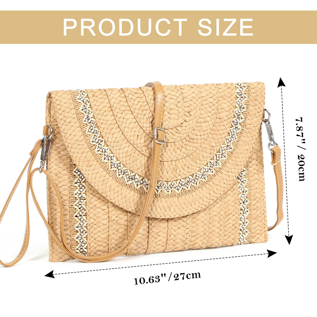 LA CARRIE Beach Bags Straw Purse for Women Shoulder Woven Clutch Envelope Crossbody Bag Handbags for Summer Vacation(Khaki Lace 2)