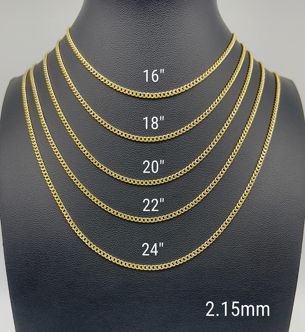 JEWELHEART 14K Gold Miami Cuban Link Chain Men - 2.15mm Diamond Cut Cuban Curb Chain - Dainty Yellow Real Gold Necklaces For Women with Lobster Clasp 22"