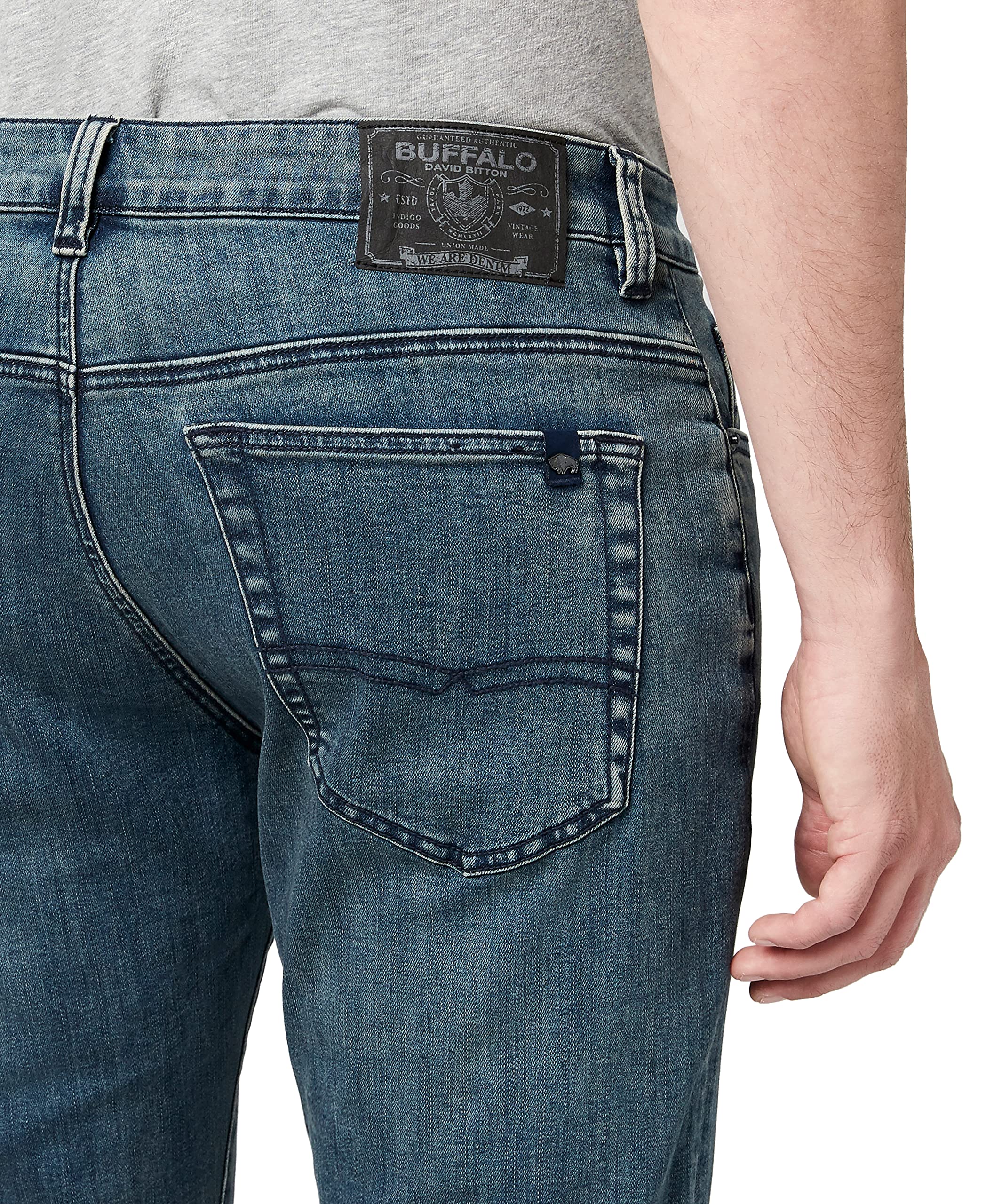 Buffalo David Bitton Men's Ash Fashion Jeans, Mid Blue Light Acid Wash, 30W x 34L