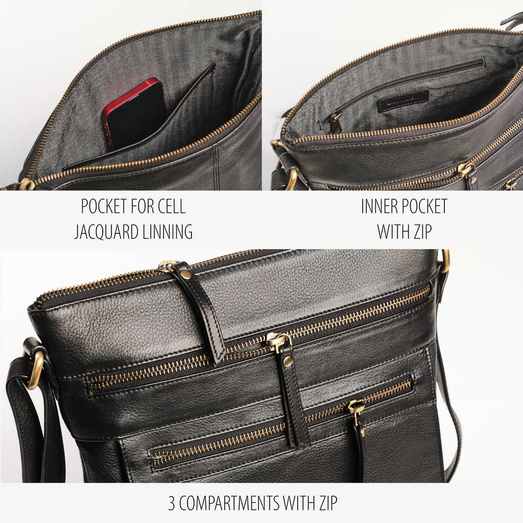 Lavalen Leather Crossbody Bags for Women - Leather Cross Body Bag for Woman -Small Handbag with Large Capacity & Many Zippers