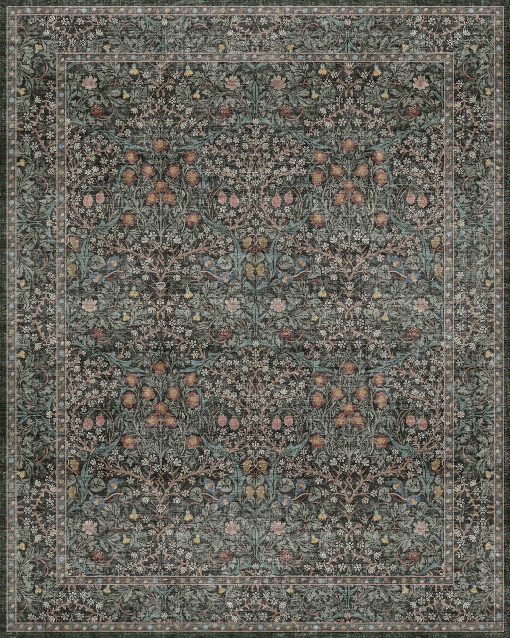 Vintage Dark Green Living Room Rug, 8x10 Washable Area Rugs for Dining Room Under Kitchen Table, Bedroom, Oriental Low Pile Stain Resistant Non-Slip Large Carpet (8x10 Dark Green)