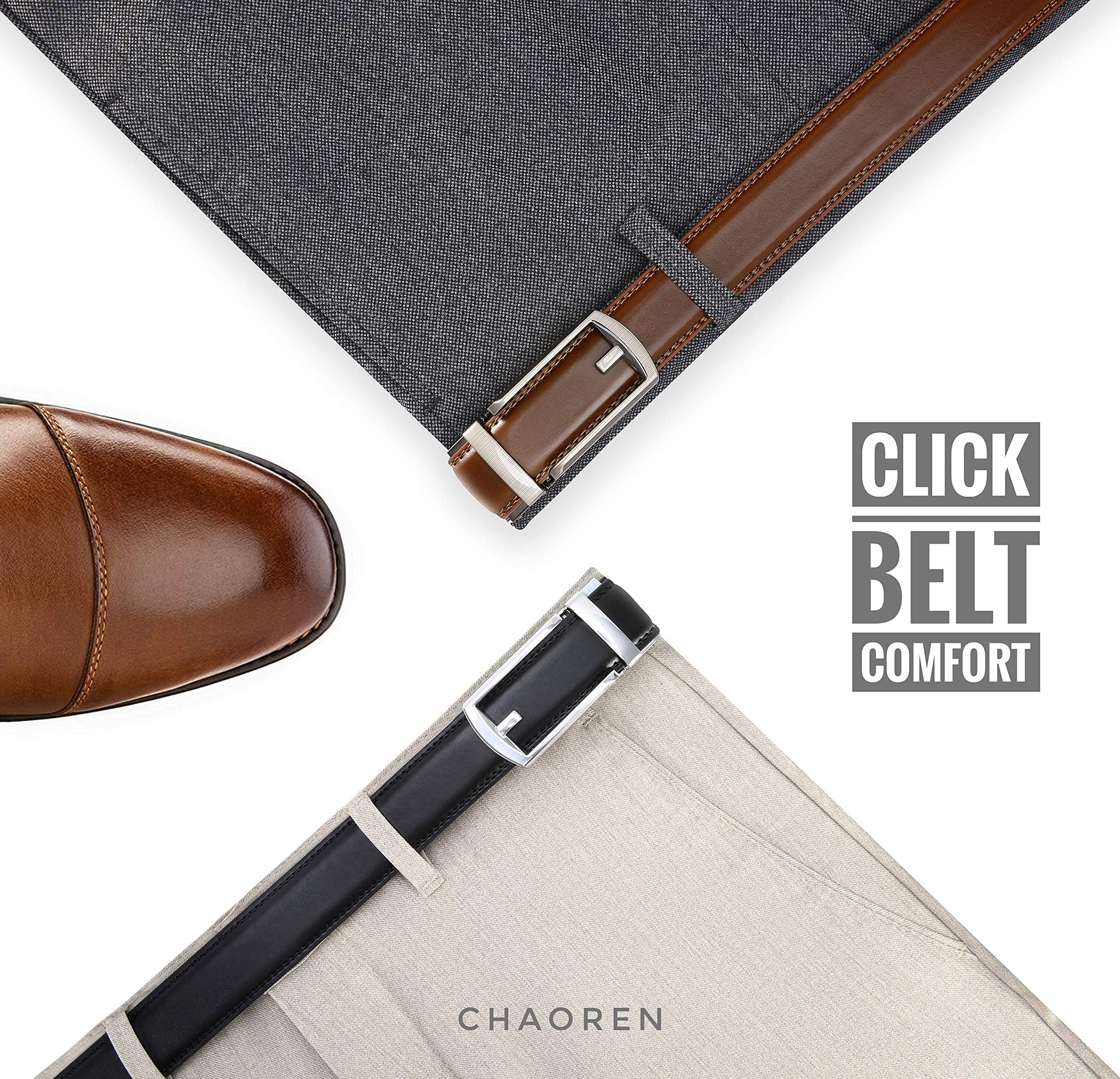 CHAOREN Click Belt for Men 2 Pack - Mens Dress Belt 1 1/4" in Packing Box - Design Belt Meet Almost Any Outfit and Occasion