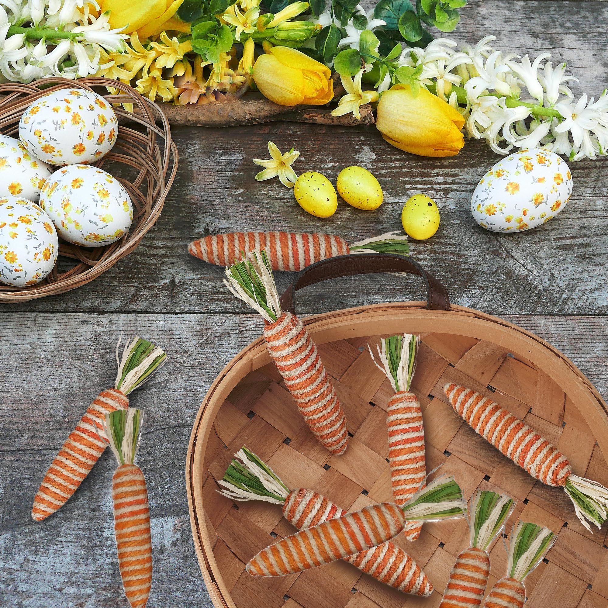 naturevibe 5.6 Inches Sisal Carrot Easter Decor,24 Pack Jute Twine Mini Carrots of Vivid Color for Easter Table Decorations or Spring Decor