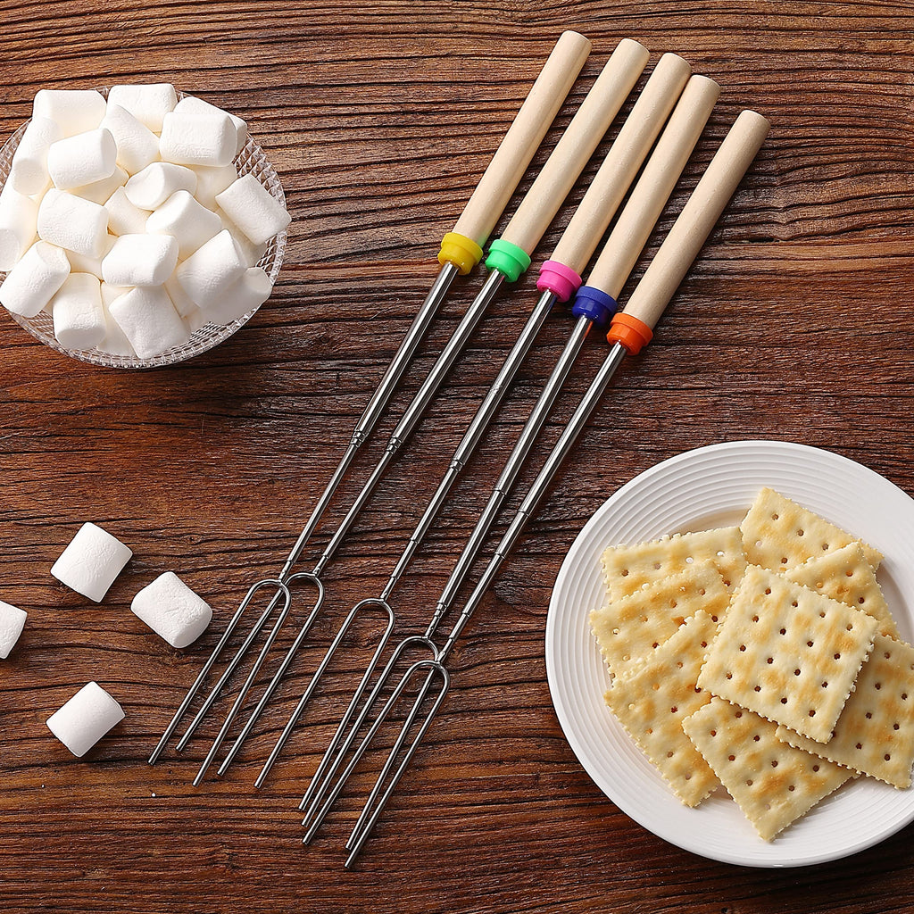 UNCO- Extendable Stainless Steel Roasting Sticks, 5 Pack, 32" - For S'mores, Hot Dogs, Campfires and Fire Pits
