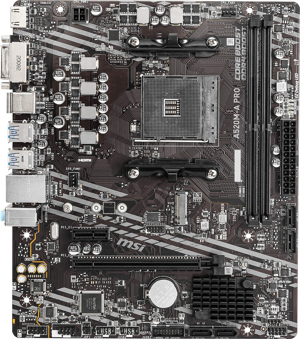 MSI A520M-A PRO Gaming Motherboard (AMD Ryzen 5000, AM4, DDR4, PCIe 3.0, SATA 6Gb/s, M.2, USB 3.2 Gen 1, DVI/HDMI, Micro-ATX)