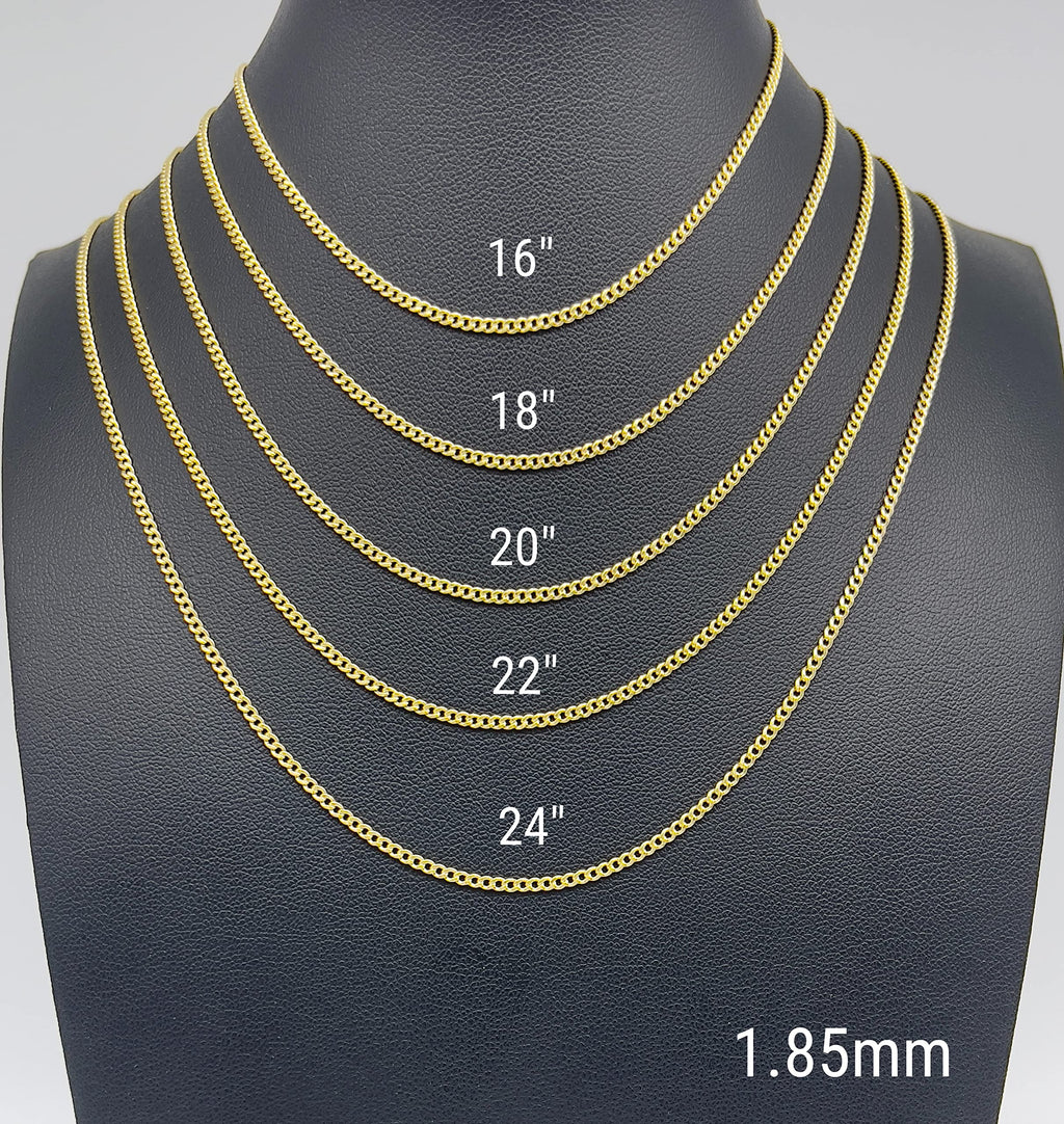 JEWELHEART 14K Gold Miami Cuban Link Chain Men - 1.85mm Diamond Cut Cuban Curb Chain - Dainty Yellow Real Gold Necklaces For Women with Lobster Clasp 16"