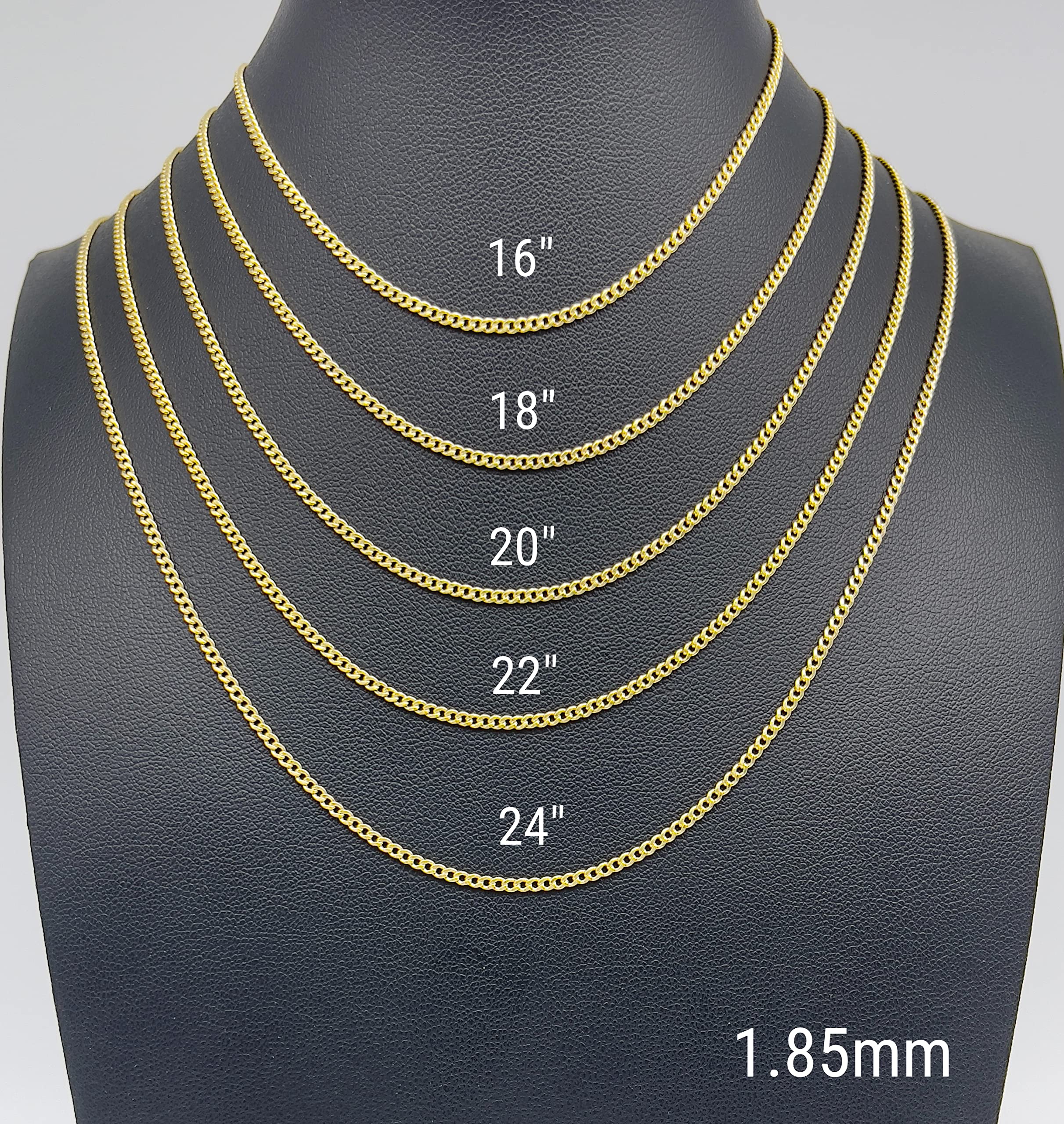 JEWELHEART 14K Gold Miami Cuban Link Chain Men - 1.85mm Diamond Cut Cuban Curb Chain - Dainty Yellow Real Gold Necklaces For Women with Lobster Clasp 16"