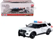 2022 Ford Police Interceptor Utility Plain White ""Builders Kit"" with Flashing Light Bar and Front and Rear Lights and Sounds 1/24 Diecast Model Car b