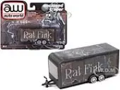 4-Wheel Enclosed Car Trailer Dark Gray with Graphics ""Rat Fink"" 1/64 Diecast Model by Auto World