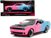 2015 Dodge Challenger SRT Hellcat Pink and Blue Gradient with Matt Black Hood and Top ""Pink Slips"" Series 1/24 Diecast Model Car by Jada