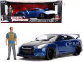 2009 Nissan GT-R (R35) Blue Metallic and Carbon with Lights and Brian Figurine ""Fast &amp; Furious"" Movie 1/18 Diecast Model Car by Jada