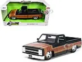 1985 Chevrolet C-10 Pickup Truck Black with Stripes and GM Rally Wheels ""Just Trucks"" Series 1/24 Diecast Model Car by Jada