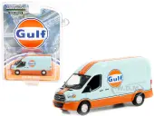 2019 Ford Transit LWB High Roof Van ""Gulf Oil"" Light Blue and Orange ""Hobby Exclusive"" 1/64 Diecast Model Car by Greenlight