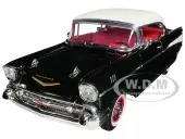 1957 Chevrolet Bel Air Hardtop Black with White Top and Red Interior 1/18 Diecast Model Car by Road Signature