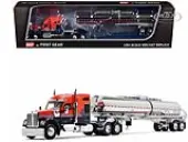Kenworth W990 with 76"" Mid-Roof Sleeper and Brenner Chemical Grade Tandem Axle Tanker Trailer Red and Navy Blue 1/64 Diecast Model by DCP/First Gear