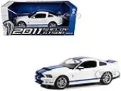2011 Shelby GT500 Performance White with Grabber Blue Stripes 1/18 Diecast Model Car by Greenlight