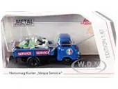 Hanomag Kurier Transporter ""Vespa Service"" Blue with 2 Vespas (Green and Cream) 1/87 (HO) Diecast Models by Schuco