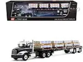 Mack Pinnacle Day Cab with Minimizer Parts &amp; 53 Wilson Roadbrute Flatbed Trailer with ""Carlisle Roofing"" Loaded Pallets Black with Silver Top and