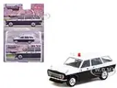 Datsun Bluebird 510 Wagon ""Japan Police Car"" Black and White ""Global64"" Series 1/64 Diecast Model by Tarmac Works