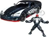 2008 Dodge Viper SRT10 Dark Gray with Venom Diecast Figurine ""Spider-Man"" ""Marvel"" Series 1/24 Diecast Model Car by Jada